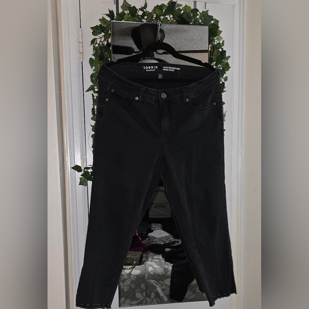 Black crop jeans with stud embellishments worn once